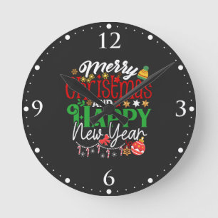Prettig kerstfeest en gelukkig nieuwjaar ronde klok