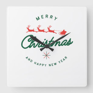 Prettig kerstfeest en gelukkig nieuwjaar vierkante klok