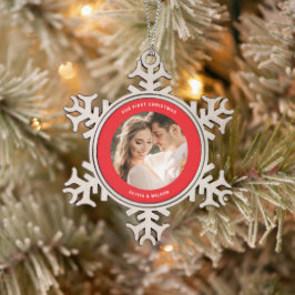 Prettig Kerstfeest en getrouwd foto Tin Sneeuwvlok Ornament