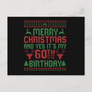 Prettig kerstfeest en ja, het is mijn 60e verjaard briefkaart
