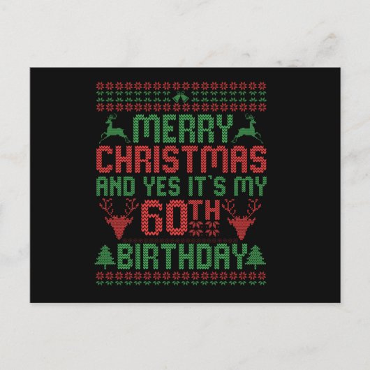 Prettig kerstfeest en ja, het is mijn 60e verjaard briefkaart (Voorkant)