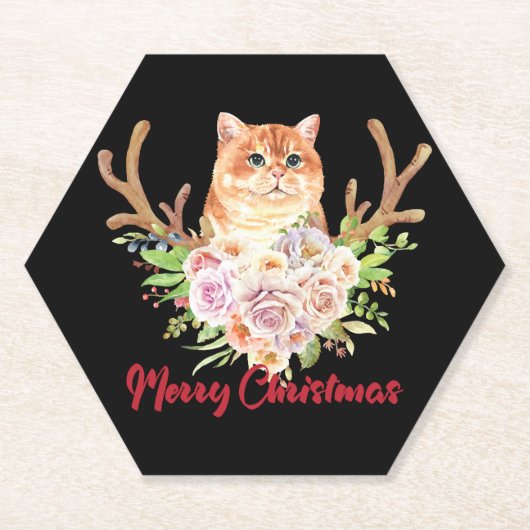 Prettig kerstfeest en Kat Kartonnen Onderzetters (Voorkant)