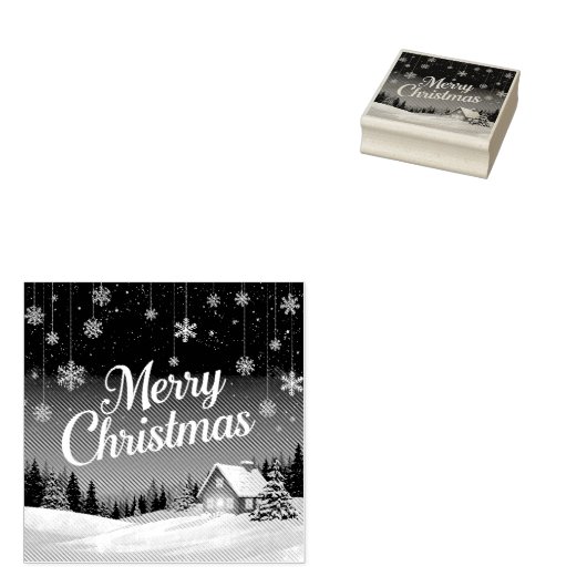 Prettig kerstfeest en sneeuwlandschap rubberstempel (Gestempeld)