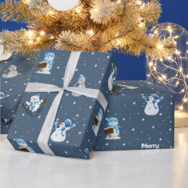 Prettig kerstfeest en sneeuwman voor 2026 cadeaupapier
