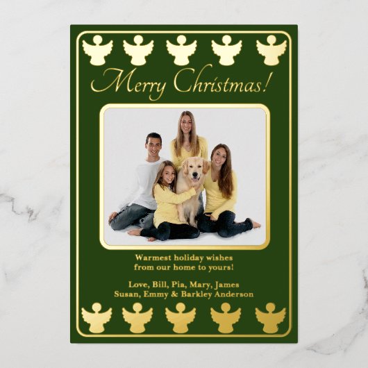 Prettig kerstfeest Engel Groen Folie Feestdagenkaart (Voorkant)