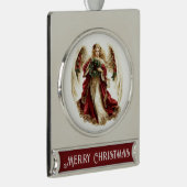Prettig kerstfeest – Engel Verzilverd Banner Ornament (Rechts)