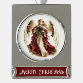 Prettig kerstfeest – Engel Verzilverd Banner Ornament