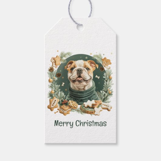 Prettig kerstfeest Engelse Bulldog Cadeaulabel (Voorkant)