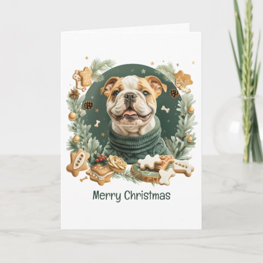 Prettig kerstfeest Engelse Bulldog Feestdagen Kaart (Voorkant)