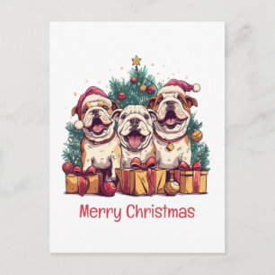 Prettig kerstfeest Engelse Bulldog Santa-hoeden Briefkaart