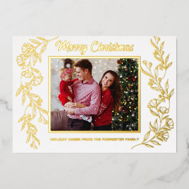 Prettig kerstfeest familie 3 Foto blad kunst  Folie Feestdagenkaart