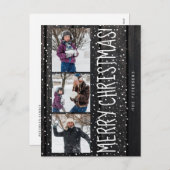 Prettig kerstfeest familie 3 foto collage rustiek feestdagenkaart (Voorkant / Achterkant)