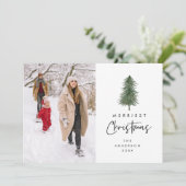 Prettig Kerstfeest, Familie Foto, Kerstboom Feestdagenkaart (Staand voorkant)