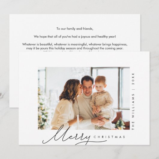 Prettig Kerstfeest, Familie Foto, Modern Schrift Feestdagenkaart (Voorkant / Achterkant)