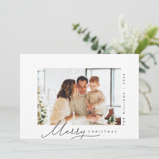 Prettig Kerstfeest, Familie Foto, Modern Schrift Feestdagenkaart (Staand voorkant)