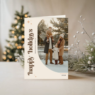 Prettig Kerstfeest Familie Foto Retro Kerstmis Feestdagen Kaart