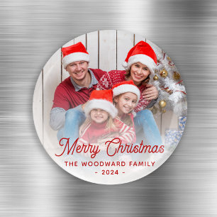 Prettig kerstfeest familie foto rode scriptie magneet