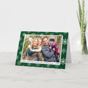 Prettig kerstfeest familie foto sneeuwvlokken groe feestdagen kaart