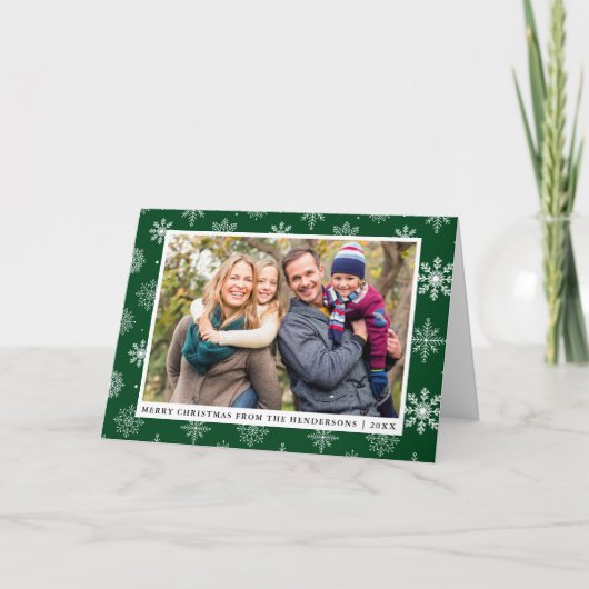 Prettig kerstfeest familie foto sneeuwvlokken groe feestdagen kaart (Voorkant)