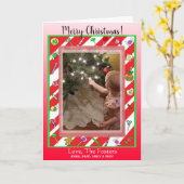 Prettig kerstfeest familie foto speels kaart (Gele Bloem)