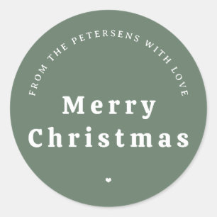 Prettig kerstfeest familie gepersonaliseerd groen ronde sticker