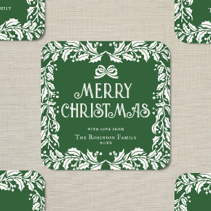Prettig kerstfeest Familie Groene slinger Vierkante Sticker