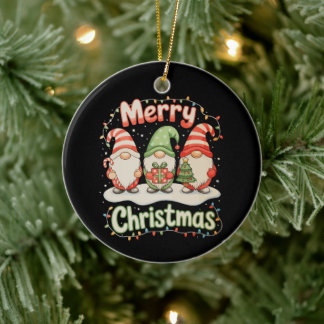 Prettig kerstfeest Familie Kabouter Kerstlichtjes Keramisch Ornament