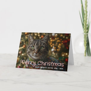 Prettig kerstfeest familie kat foto feestdagen kaart
