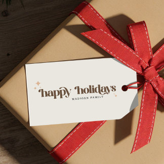 Prettig Kerstfeest Familie Retro Schrift Kerstmis Cadeaulabel