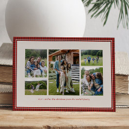 Prettig kerstfeest familiecollage zes foto's rood feestdagenkaart