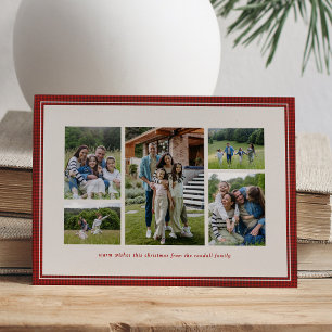 Prettig kerstfeest familiecollage zes foto's rood feestdagenkaart