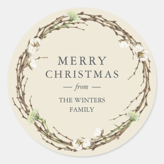 Prettig kerstfeest familienaam wintergroen ronde sticker (Voorkant)
