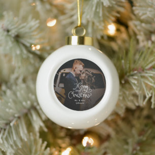 Prettig kerstfeest Fantasieschrift  Aangepaste fot Keramische Bal Ornament