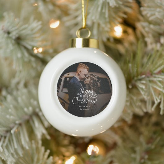 Prettig kerstfeest Fantasieschrift Aangepaste fot Keramische Bal Ornament (Boom)
