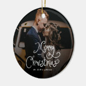 Prettig kerstfeest Fantasievol Schrift  Aangepaste Keramisch Ornament (Links)