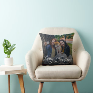 Prettig kerstfeest Fantasievol Schrift Familie Fot Kussen