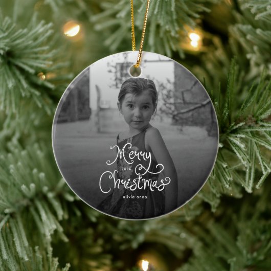 Prettig kerstfeest Fantasievol script aangepaste f Keramisch Ornament (Boom)