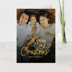 Prettig kerstfeest Fantasievol script Familie 12 f Folie Wenskaart