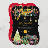 Prettig Kerstfeest Feest Uitnodiging Folklore Bloe (Voorkant / Achterkant)