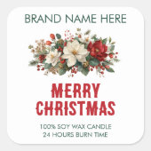 Prettig Kerstfeest | Festieve Bloemen Kaarslabels Vierkante Sticker (Voorkant)
