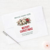 Prettig Kerstfeest | Festieve Bloemen Kaarslabels Vierkante Sticker (Envelop)