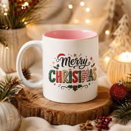 Prettig kerstfeest Festieve typografie Tweekleurige Koffiemok