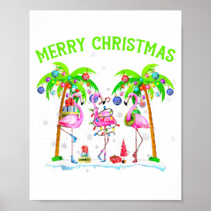Prettig kerstfeest Flamingo Kerst Palmboom Licht T Poster