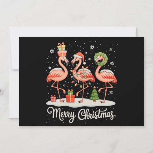 Prettig kerstfeest Flamingo Kerstlichten Kerstman  Feestdagenkaart (Voorkant)
