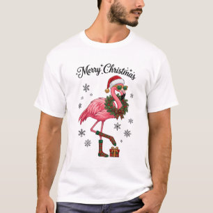 Prettig kerstfeest Flamingo Kerstman Hoed Krans T-shirt