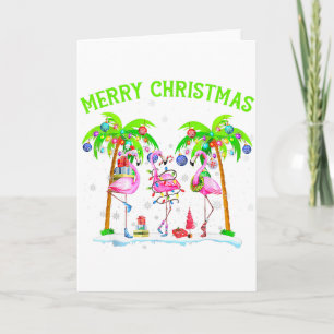 Prettig kerstfeest Flamingo Kerstmis Palmboom Lich Kaart