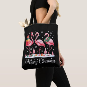 Prettig kerstfeest Flamingo Licht Kerstman Hoed Ke Tote Bag