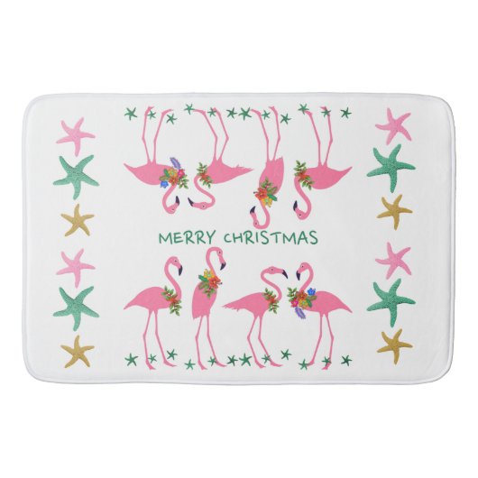 Prettig kerstfeest Flamingo's Zeester Decoratie Badmat (Voorkant)