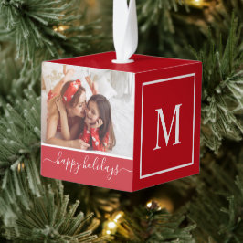 Prettig Kerstfeest Foto Familie Monogram Rood Decoratie