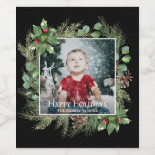Prettig Kerstfeest Foto Groen  Wijn Etiket (Enkel label)